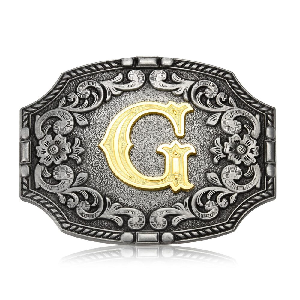 4337 Western Initial Letters Belt Buckle ABCDEFG to Z Silver Cowboy Rodeo